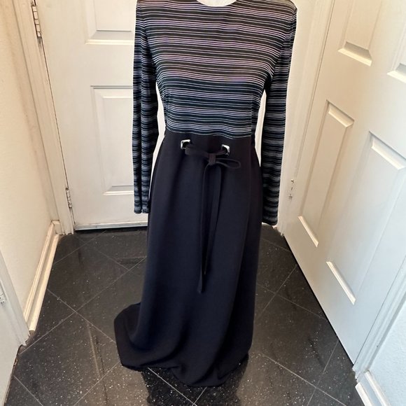90's Vintage David Warren Black & White Long Sleeves Maxi Dress SZ 10 REDUCED! - Picture 2 of 13